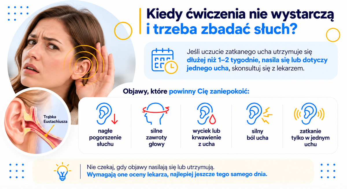 Jak udrożnić trąbkę słuchową? Poznaj ćwiczenia, kt&oacute;re pomogą Ci odetkać ucho